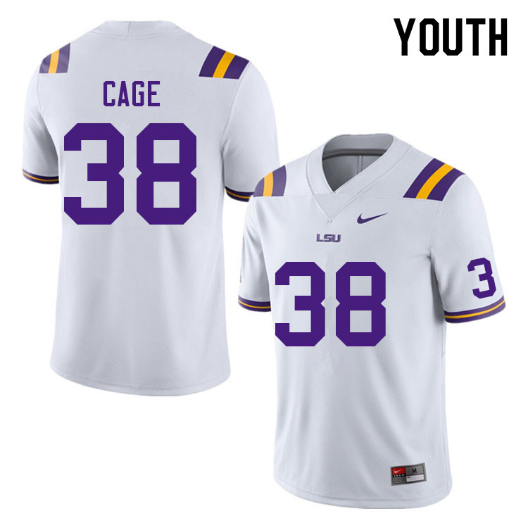 Youth #38 Pig Cage LSU Tigers College Football Jerseys Sale-White - Click Image to Close